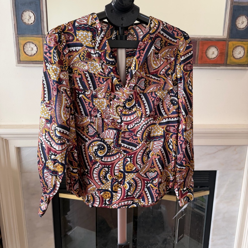 NWT Jones New York Printed Satin Pullover Blouse